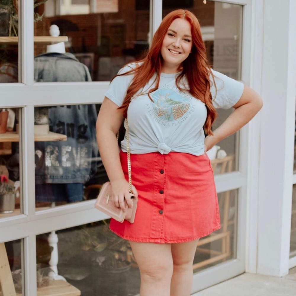 Button Front Denim Skirt